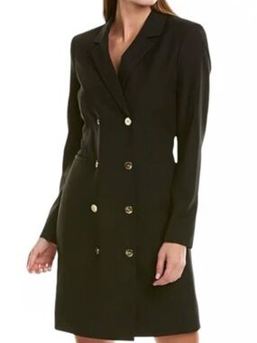 Tahari ASL Black Double-Breasted Blazer Dress Metallic Buttons Size 8